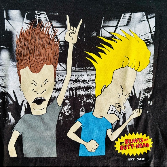 NWT 2011 MTV Sz M Beavis and Butthead Black Graphic Tee with Cartoon Print - Picture 3 of 7